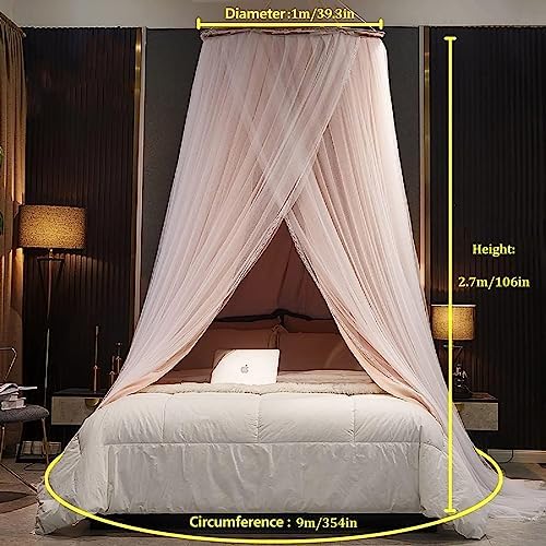 Round Dome Canopy Bed Curtains Mosquito Net Bed Canopy for Girls & Adults Double Layer Round Dome Canopies Bed Curtain,Gray