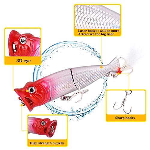 LUOLINGONGJUE® Two Section Lure Bait with Feather Three Hooks and Wave Climbing Action for Surface Fishing | Gray 2