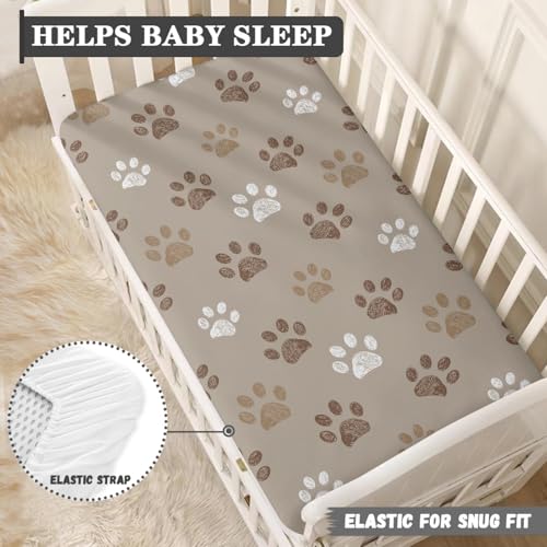 Image of Brown Dog Paws Baby Crib Sheets for Boys Girls Paw Fitted Crib Sheet for Standard Crib and Toddler Mattress Cute Baby Mattress Sheets Toddler Bed Sheet 52x28x8 in