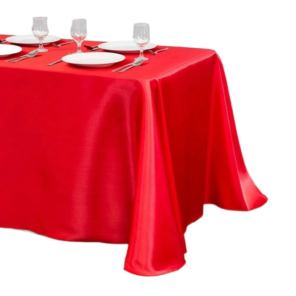 LOPJGGYF Tablecloth Satin Table Cover Overlay For Birthday Wedding Banquet Restaurant Festival Party Supply for Wedding Banquet Party Events(Red,145x240cm)