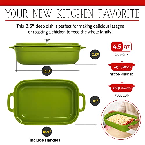16.9X10 Inch-4.5 Quart-Ceramic Casserole Baking Dish With Lid-Large Baking Pans For Cooking Roasting And Baking-Extra Deep Lasagna Pan For Deep Baking Dish-Nontoxic Cookware-Green #TOP1
