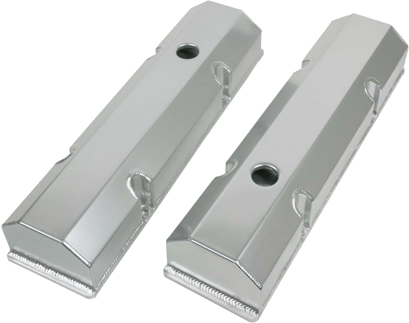 TSP - Fabricated Black Aluminum Valve Covers with Breather Holes, Compatible with Chevy Small Block Short Bolt - JM8091-8BK