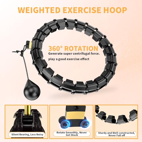 HOELLL 65 Inch Adjustable Fitness Waist Hoop – 32 Detachable Links, Quiet Non-Drop Fitness Tool for Adults Weight Loss, Plus Size Exercise Hoop for Women & Beginners (Black)