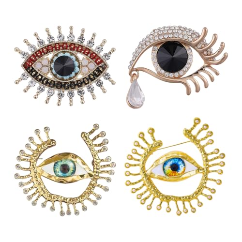 Image of 4Pcs Evil Eye Brooch Pin Crystal Rhinestones Brooch Vintage Lapel Pin Elegant Jewelry Pins for Women