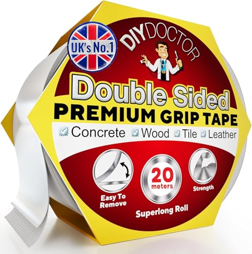 DIY Doctor Extra Strong Double Sided Carpet Tape - Carpet Tape Double Sided Heavy Duty - Double Sided Tape - Double Tape - Bonds to Almost Anything for Home and Professional Use - 21mm x 20m