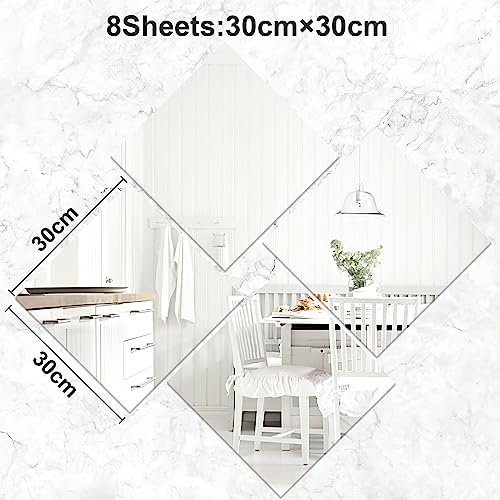 JUNEBRUSHS 8 Pack Self Adhesive Acrylic Mirror, Flexible Plastic Sheets Wall Stickers,2MM Thick Mirror,Frameless Small Mirror by JUNEBRUSHS - Image 2