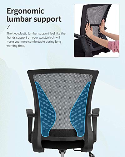Home Office Chair Mid Back Pc Swivel Lumbar Support Adjustable Desk Task Computer Ergonomic Comfortable Mesh Chair With Armrest (Black) #TOP6