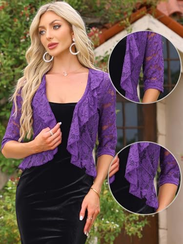 Image of Allegra K Lace Shrug for Women Bolero Tops Sheer Cardigan Open Front Half Sleeve Dressy Cover Up