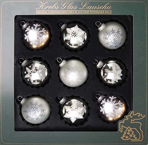 Krebs Glas Lauscha - Christbaumschmuck aus Glas - Glaskugelsortiment in Silber - 8 cm - 9 Stück