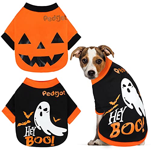 Pedgot 2 Pack Dog Halloween Shirt Soft Cotton Ghost Dog Shirt Halloween Cosplay Pet Apparel Funny Pet Costumes for Dogs Puppy Supplies, Small