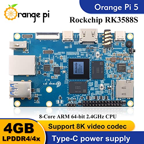 Orange Pi 5 4Gb Rockchip Rk3588S 8 Core 64 Bit Single Board Computer, 2.4Ghz Frequency Open Source Development Board Mini Pc Desktop Run Orange Pi Os, Android12, Debian11 (Pi 5 4Gb) #TOP6