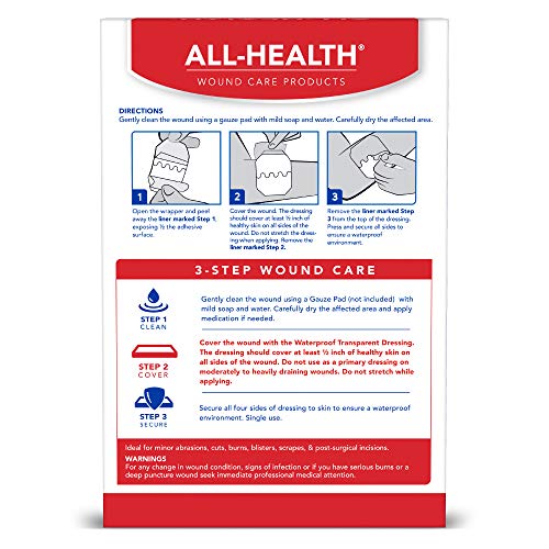 All Health Clear Waterproof Transparent Dressing Wound Cover, 2.36 in X 2.75 in, 16 Count