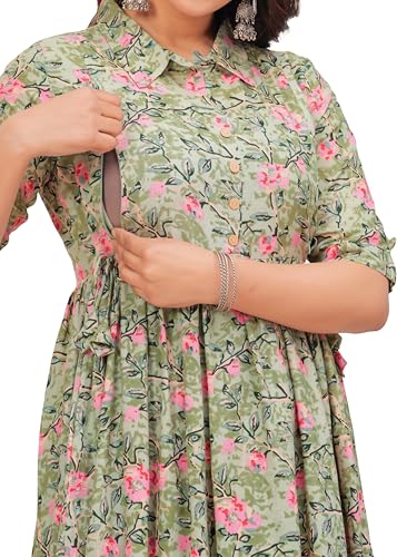 Image of Maternity Feeding Anarkali Kurti Dress for Women | Cotton Nursing Kurta with Both Side Zippers | Pregnancy & Nursing Wear | Comfortable Ethnic