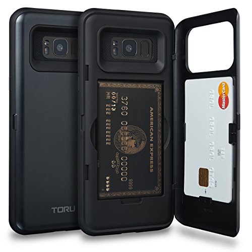 TORU CX PRO Compatible with Samsung Galaxy S8 Plus Case - Protective Dual Layer Wallet with Hidden Card Holder + ID Card Slot Hard Cover & Mirror - Metal Slate