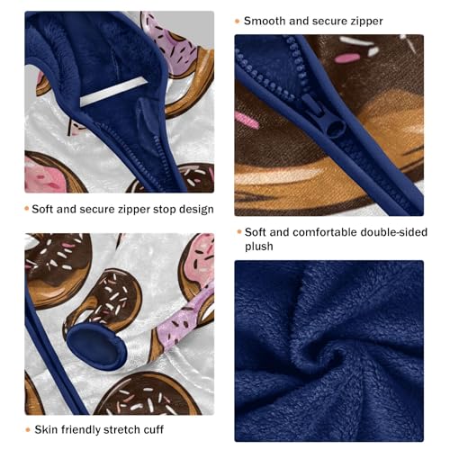 Donut Pattern with Sprinkles Toddler Fleece Jacket Girl Boys Hooded Fleece Jacket Coat Warm Outwear Zip-up 3-10T3