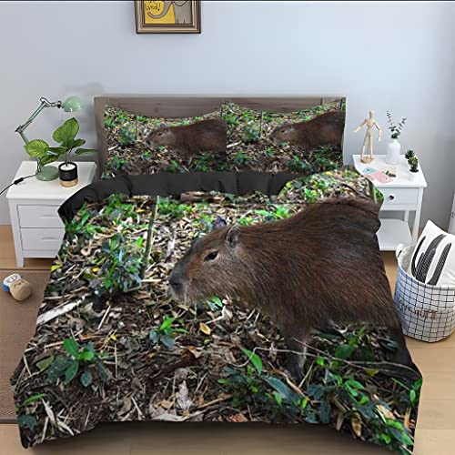 Housse de couette 160x200 capybara vert herbe en microfibres douce