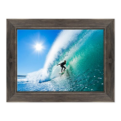 Quadro su Tela Canvas INTELAIATO - con Cornice - Surf Onde - California Sport Mare - 50x70cm - Stile Country Nero Shabby - (cod.1405)