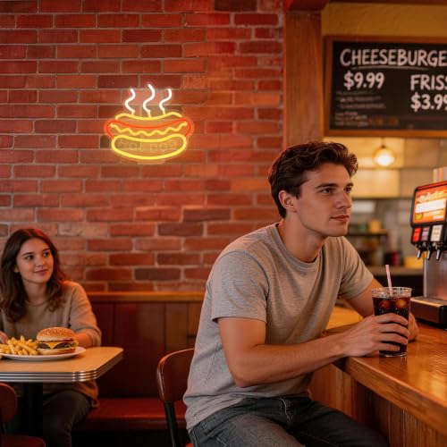 Image of Hot Dog Neon Signs for with Type-C & USB Power Wall Decor, | LED Food Sign Hot Dog Gifts for Kitchen, Bar & Restaurant, Acrylic Base & Hooks Included