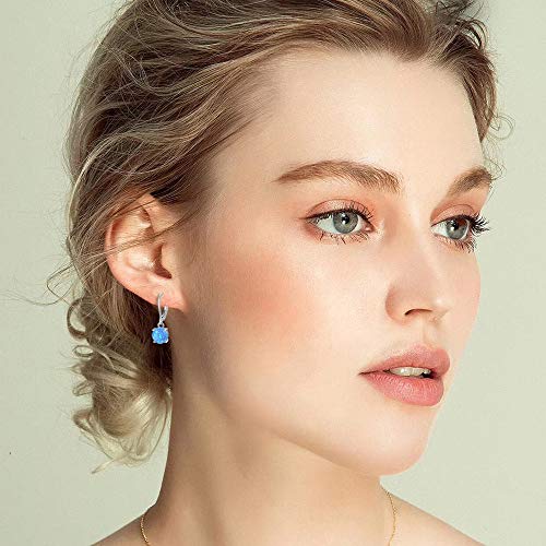 Cinily Round-Cut Opal Dangle Earrings, Blue Fire Opal Rhodium Plated Women Girls Jewelry Leverback Gemstone Drop Earrings #TOP2