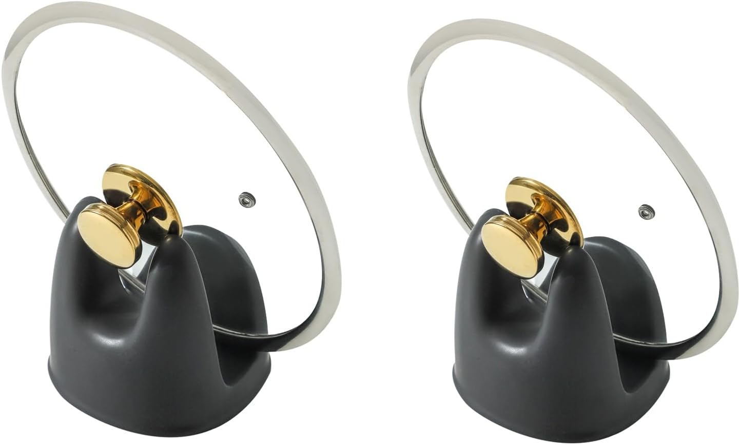 Nihow Pot Lid Holder: Stable Ceramic Pan Lid Holder for Kitchen Counter Decor/Countertop/Stove Top- Heat Resistant & Dishwasher Safe - Elegant Matte Black Set of 2