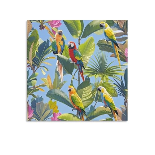 Toile murale abstraite AQRJLPM 70x70 cm sans cadre plantes et perroquets