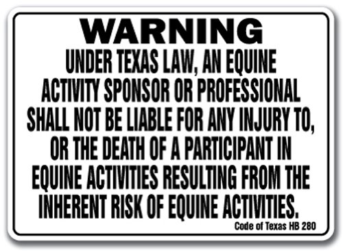 Photo 1 of TEXAS Equine Sign activity liability warning statute horse farm barn stable, 18" X 24" Aluminum