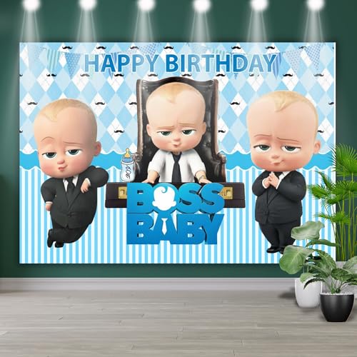 Image of Boss Baby 1st Birthday Decorations Theme Happy Birthday Backdrop Background Curtain for Boys Party Decoration (Pack of 1, Multicolor)