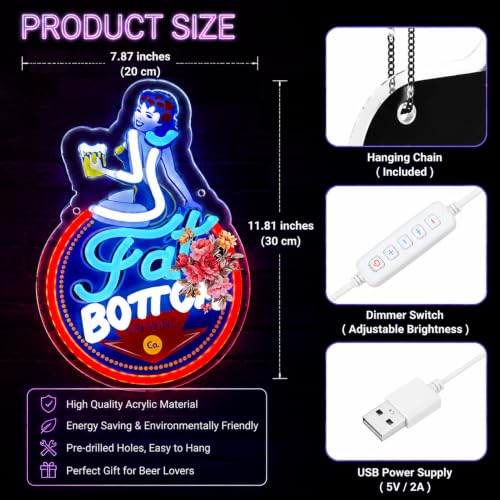 Image of Vintage Beer Neon Sign Retro Bar LED Neon Sign for Wall Decor, Dimmable Classic Fot Beer Sign for Man Cave Home Bar Pub Club Game Room Decoration, 5V USB Powered