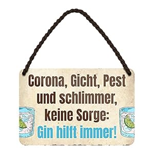 Gin hilft immer – witziges Metallschild mit Kordel und Saugnapf – lustiges Schild für Gin Trinker – Deko für Küche…