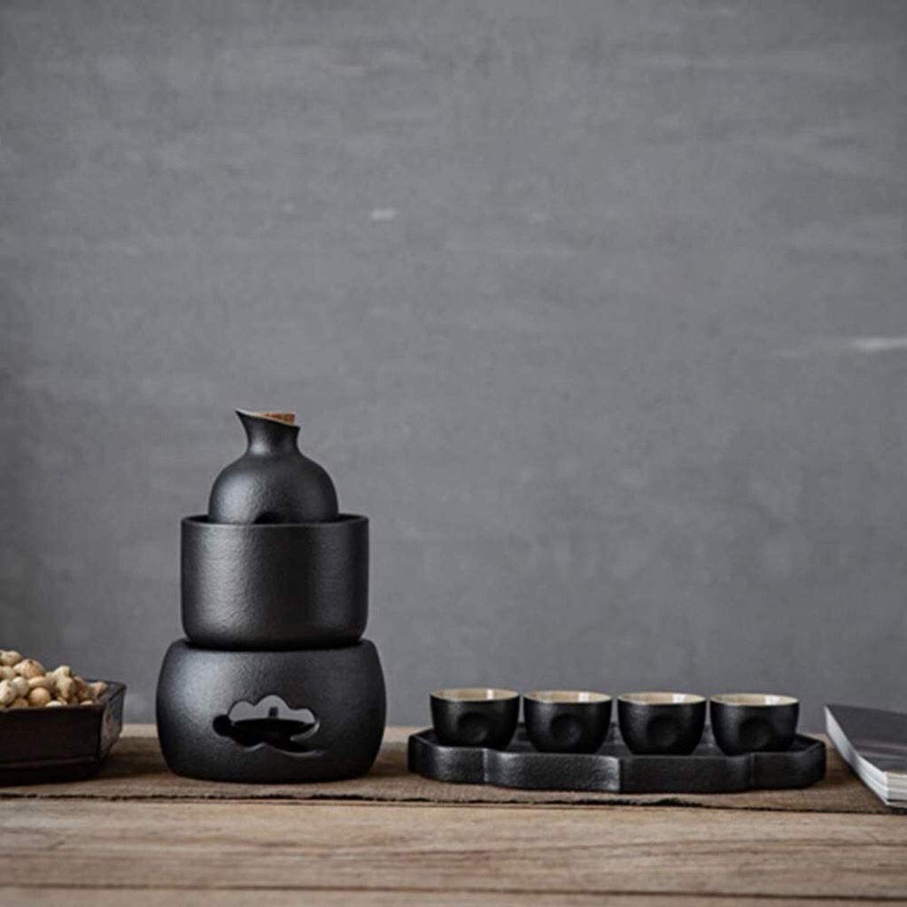 Ensemble de 8 Tasses à saké Traditionnelles en céramique émaillée Noire, Verre à vin Artisanal (avec Four à Bougie et Isolation) Meilleur Cadeau pour Le Service de saké Chaud/Froid