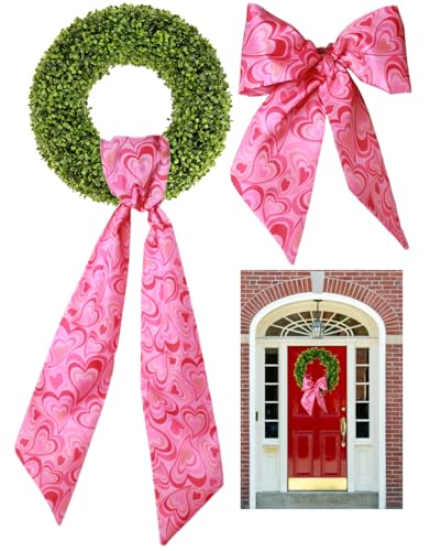 AMUSEPROFI 2Pcs Elegant Boxwood Wreath Sash Collection for Front Door: Perfect Spring Easter Valentines St. Patricks Day Decor with Cute Stylish Elements Detailing