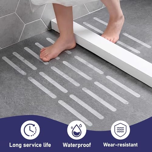 Kmuqshy 24 Stück Anti-Rutsch Streifen Transparente für Dusche, Antirutsch Sticker für Badewanne, Treppen, Ungiftig, Selbstklebende Sicherheitsstreifen Set für Rutschfestigkeit