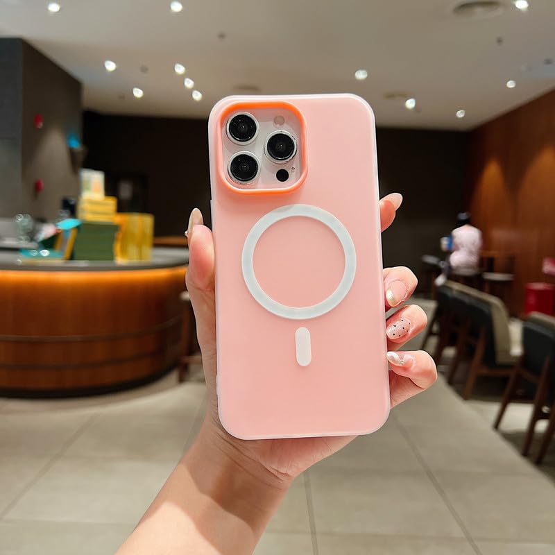 Image of LuxuryKase Magnetic Silicone Candy Case for iPhone 15 Pro | MagSafe Compatible | Slim Protective Case | Lightweight & Flexible | Wireless Charging | Soft Matte Finish - Pink