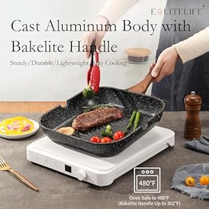 ESLITE LIFE 11 Inch Nonstick Grill Pan with Lid for Indoor Cooking, Versatile Induction Square Large Grilling Skillet Steak Pan for Stove Tops, PTFE & PFOA Free, Black ESLITE LIFE 11 Inch Nonstick Grill Pan with Lid for Indoor Cooking Versatile Induction Square Large Grilling Skillet Steak Pan for Stove Tops PTFE PFOA Free Black