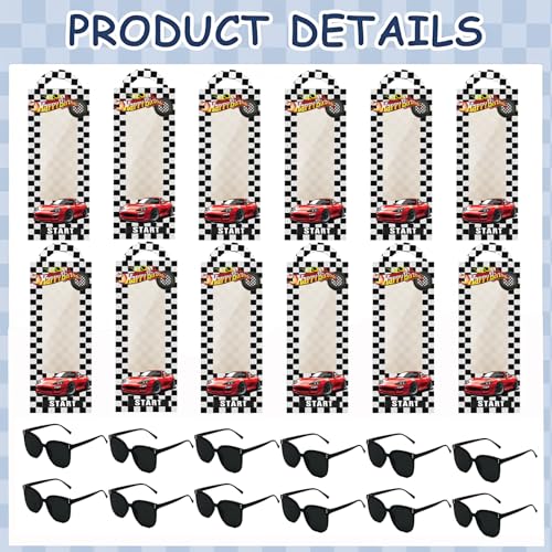 24 Pcs race car party favors 12 PCS Checkered Sunglasses 12PCS White Black Checker Racing Boxes for Racing Party Favors Essentials & Gear Up With Race Car Plastic Glasses4