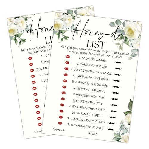 Bridal Shower Games for 25 Guests, Honey-Do List Bridal Shower Game Cards, Funny Wedding Games for Rehearsal Dinner, Cocktail Hour, Couples Wedding Bachelorette Engagement Party Supplies-A22