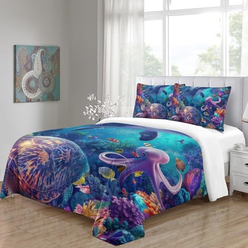 Set housse de couette tortue marine 3 pièces microfibre 260x220 - 5