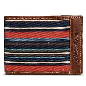 Eddie Bauer Men Pioneer Leather and Printed Cotton Canvas Bilfold Wallet (Assorted Graphics)