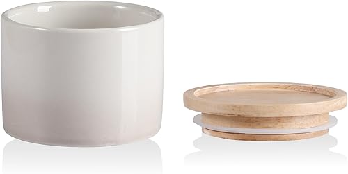 Miniatura 70 de SWEEJAR – Recipiente de cerámica para almacenamiento de alimentos, recipientes apilables con tapa hermética de madera para servir café molido, té