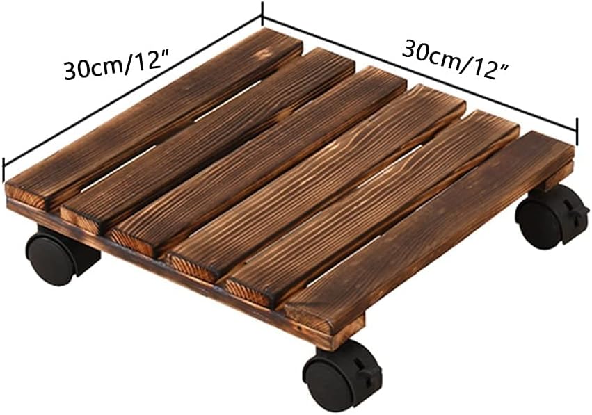 12" 14" Planter Trolley, Flower Pot Stand Movable Plant Flower Pot Tray, Wooden Plant Caddy with 360° Lockable Caster Wheels, Flower Pot Saucer Tray Wood Color-30cm/12in