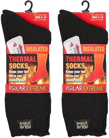 Polar Extreme Thermal Hiking Socks – Cushioned, Insulated, Warm para Boots, Men & Women, One Size Fits Most 6-12, 2-Pack