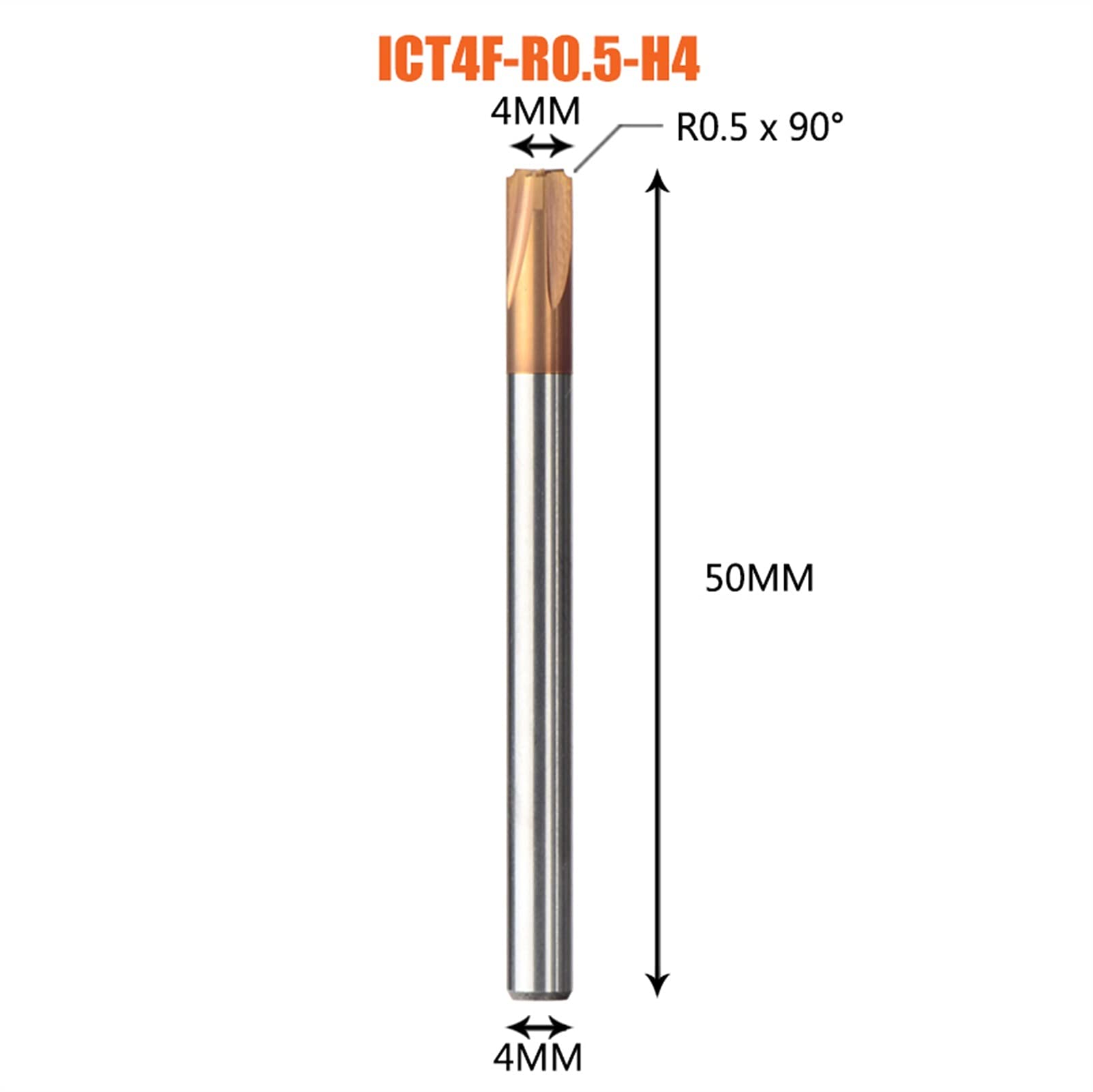 Herramienta de chaflán de carburo macizo Cortador de fresado 4 Flauta R0.5 -R5.0 Chaflán enrutador Bit Corner Rounding herramientas de desbarbado Acero ( Cutting Edge Length : ICT4F R0.5 H4 )
