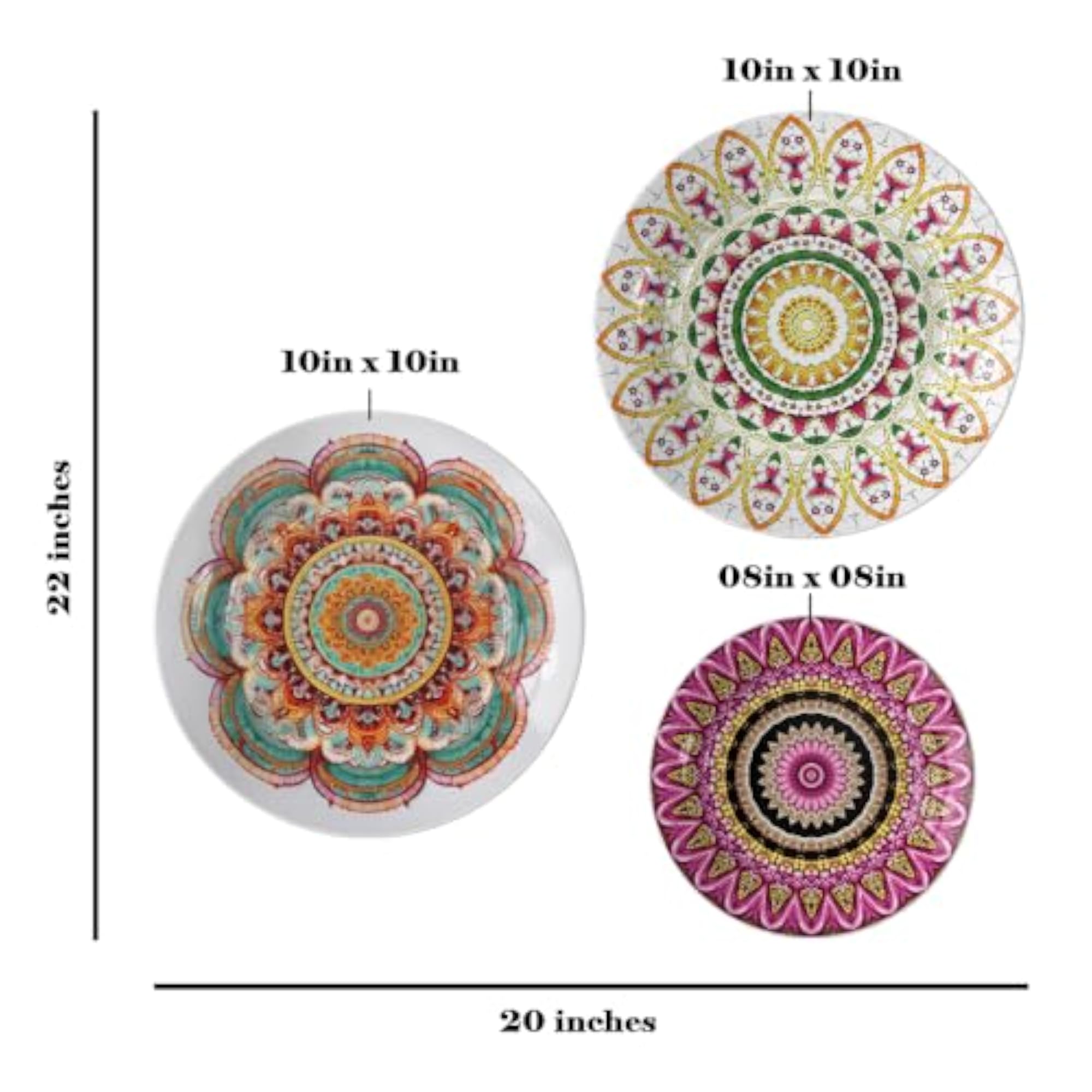 Set of 3 Decorative Mandala Wall Hanging Plates