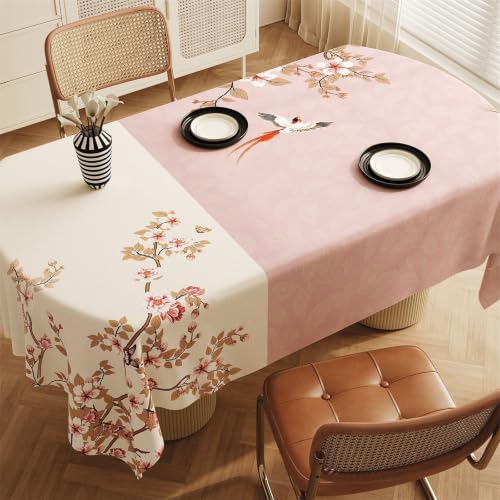 Morbuy Mantel Antimanchas Impermeable, Estampado de Chino Mantel Hule Mesa Rectangular, PVC Lavable Cubierta de Mesa, Table Cloth Plastico,para Fiesta,Cocina,Comedor,Exteriore (Rosa,140x220cm)