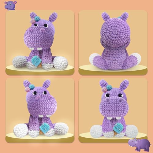 Image of CODGP Crochet Kit for Beginners, 11.8-Inch Hippo Crochet Kit for Adults | Crochet Starter Kit Gift, Animal Amigurumi Kit, Durable Chenille Yarn, Full Supplies, Step-by-Step Videos, for Crochet Lovers