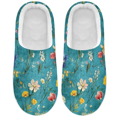 JUNZAN Retro Oberonia Turquoise Mens Cotton Slipper Wide Memory Foam Indoor Shoes for Hotel Funny Presents 6-7