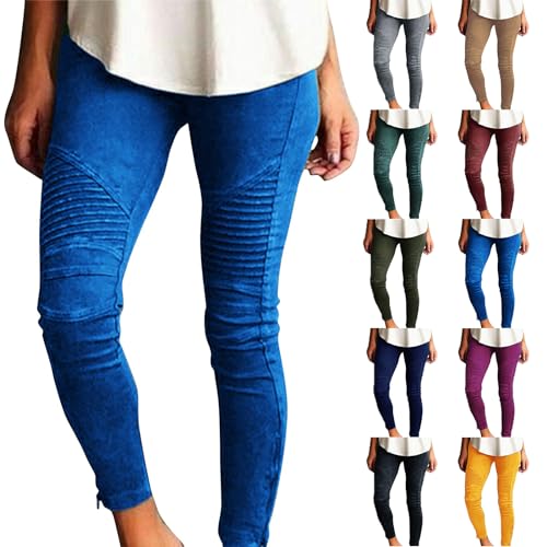 Jeggings for Women High Waist Tummy Control Pull On Jeans,Stretch Skinny Stripe Zipper Jeans Leggings with Pockets