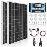 【240W MPPT Solar Panel Kit】DERUXI 2x120W Solar Panel Kit 1kWh/Day Off-Grid for RV Boat Camping Shed: 2Pcs 120W 12V Mono Solar Panels+30A MPPT Solar Charge Controller+T Connector+Solar Cable+Z Bracket