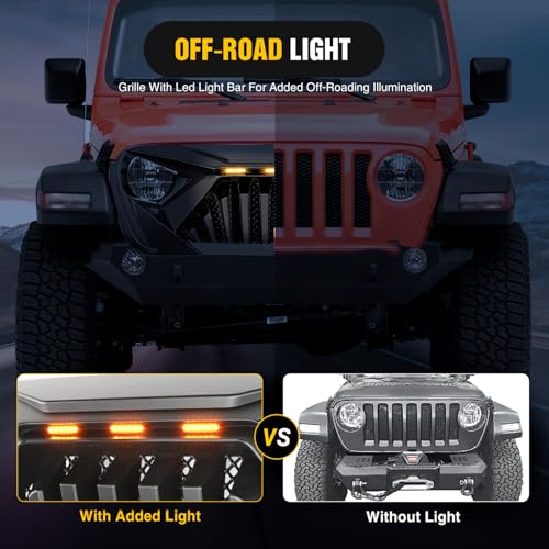 Image of Nilight Front Bumper Grill Cover for 2018 2019 2020 2021 2022 2023 2024 2025 Wrangler JL and Gladiator JT with LED Amber Lights Matte Black
