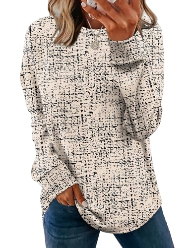 Image of WIHOLL Sweatshirt for Women Crewneck Long Sleeve Shirts Curved Hem Lightweight Sweaters Fall Clothes 2025